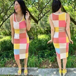 Andree by Unit Daisy Patchwork Color block Sleeveless Knit Sweater Dress S